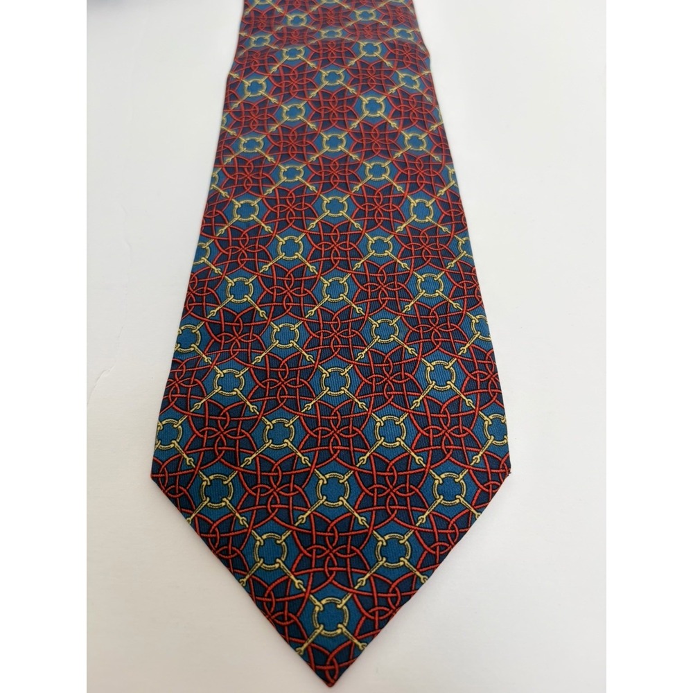 Authentic Vintage Hermès Paris 100% Silk Red & Blue  Necktie 843 EA 58 inches